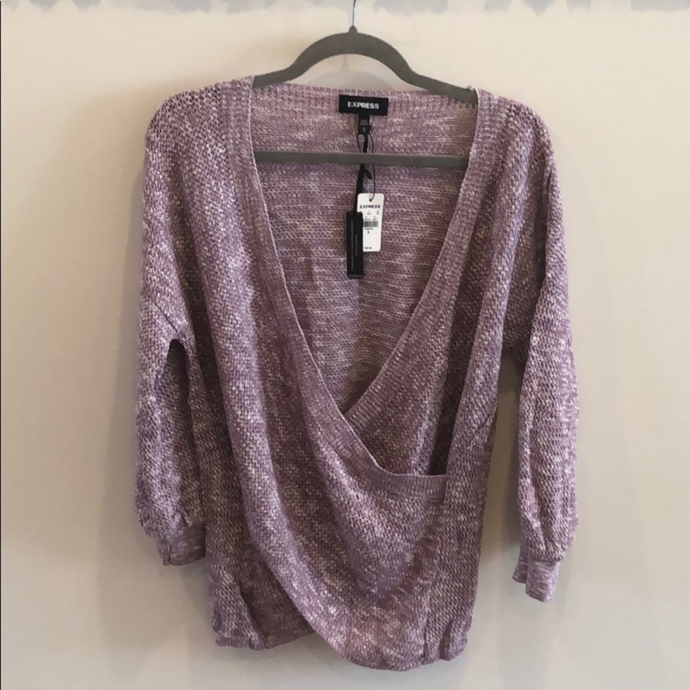 NWT. Express. Wrap front tunic sweater. Purple M